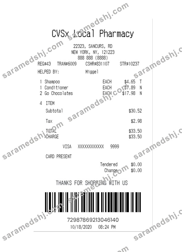 CVSx LOCAL PHARMACY payment receipt